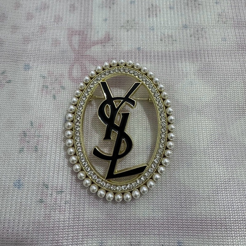 Yves Saint Laurent Oval Pearl And Diamond Brooch